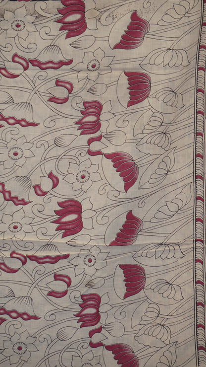 Kalamkari Saree Cotton - Black With Floral Print