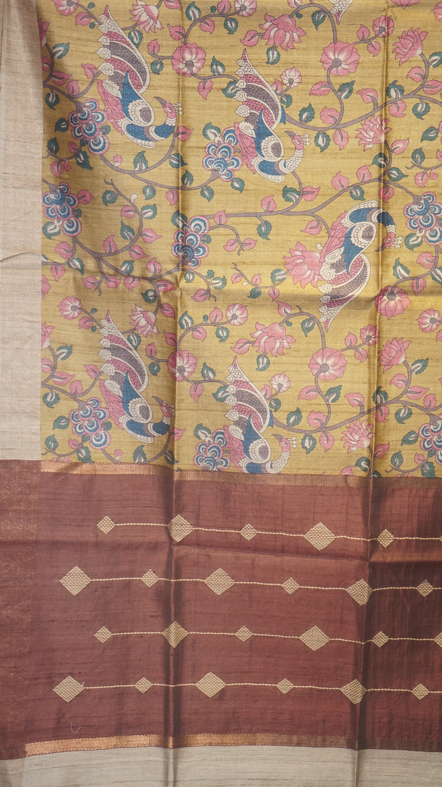 Pure Tussar Saree - Mustard Yellow & Brown