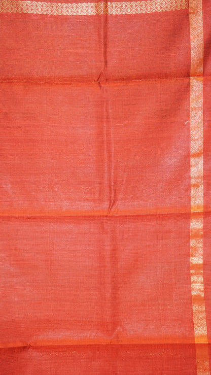 Pure Dupion Silk Saree - Gold With Red Border
