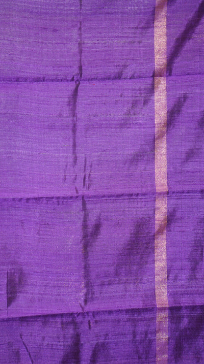 Pure Dupion Silk Saree - Elephant Grey with Purple Border