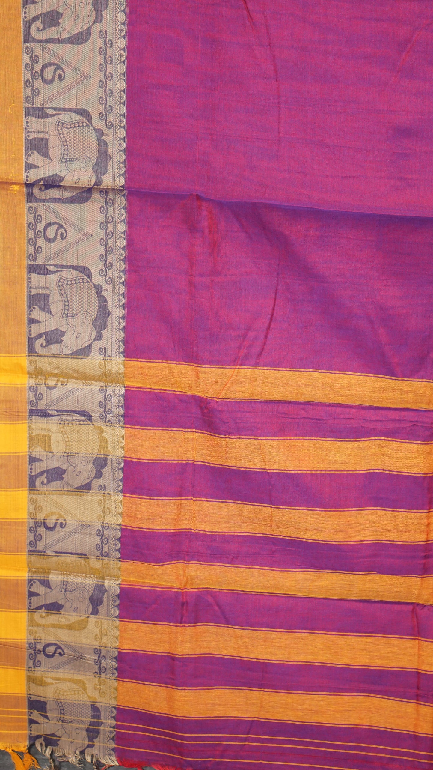 Narayanapet Cotton Saree Elephant Border Magenta