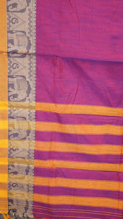 Narayanapet Cotton Saree Elephant Border Magenta