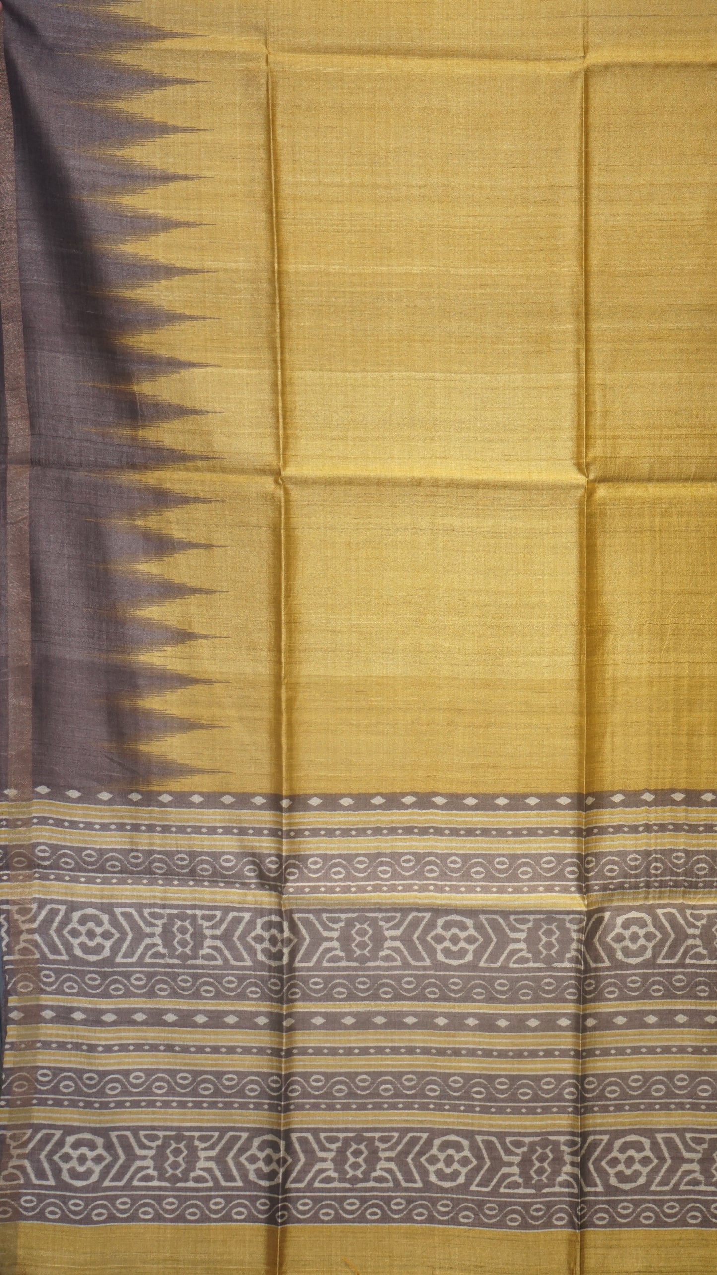 Pure Tussar Saree - Mustard Yellow & Brown