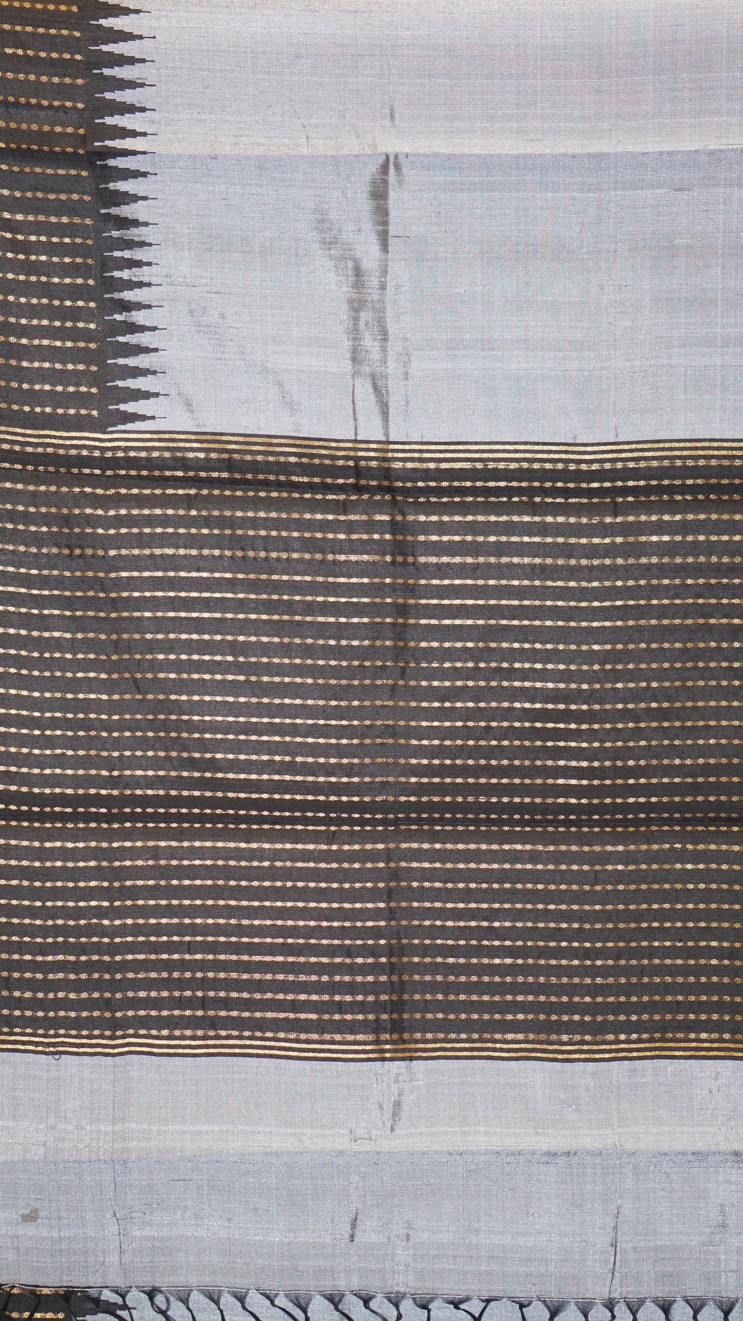 Pure Dupion Silk Saree - Grey With Black Border