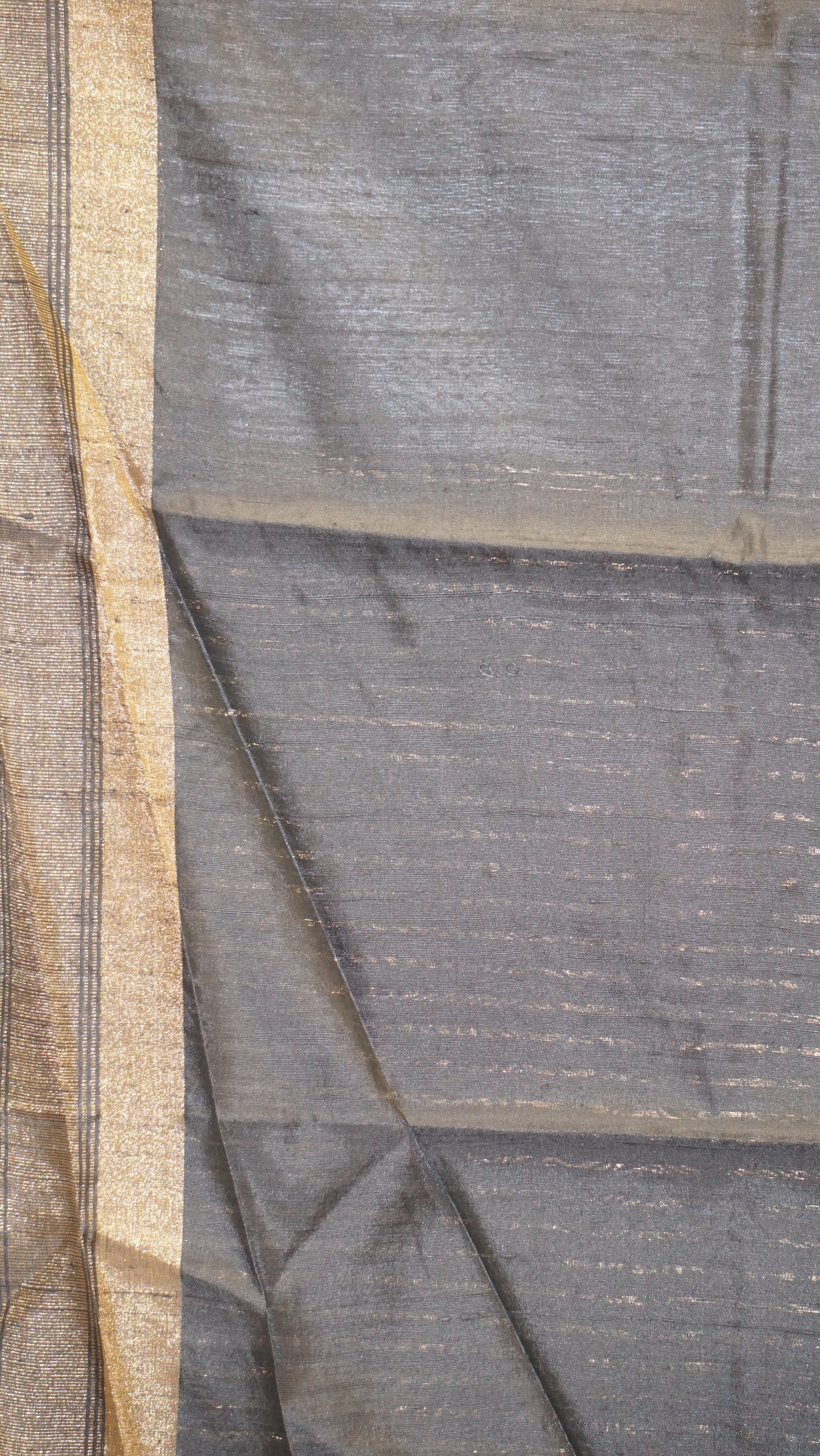 Pure Dupion Silk Saree - Grey With Black Border