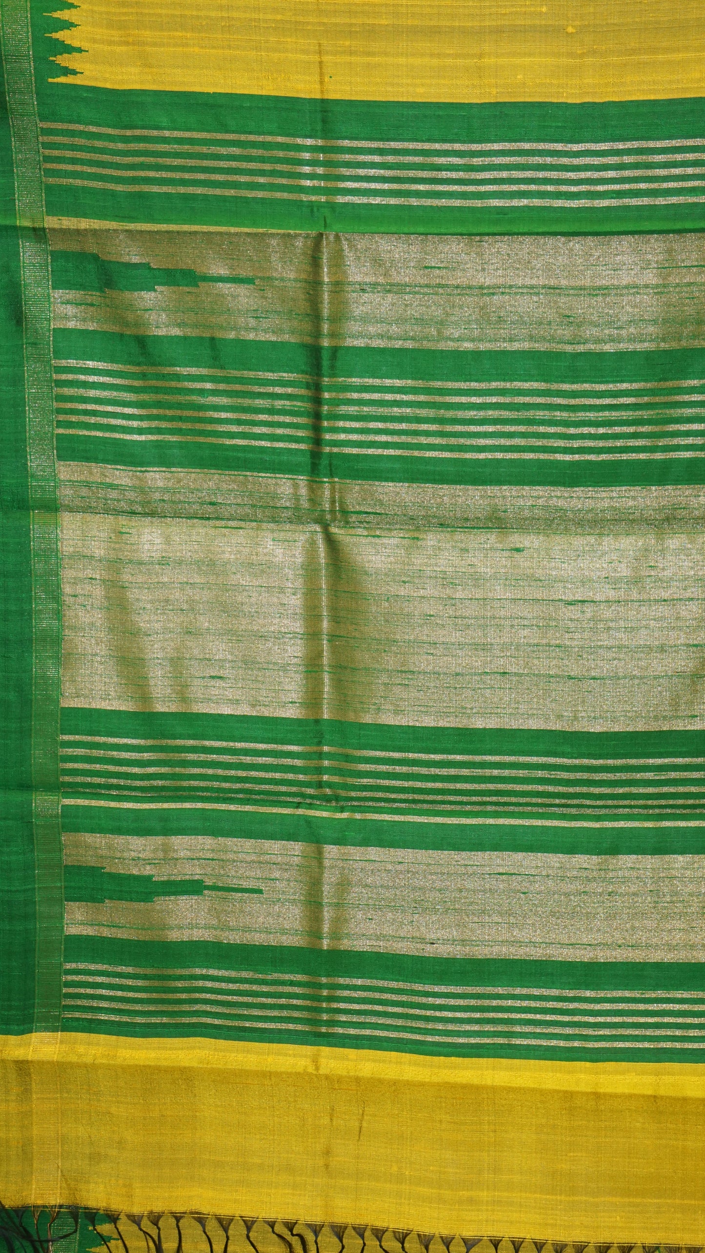 Pure Dupion Silk Saree - Mustard Yellow with Green Border
