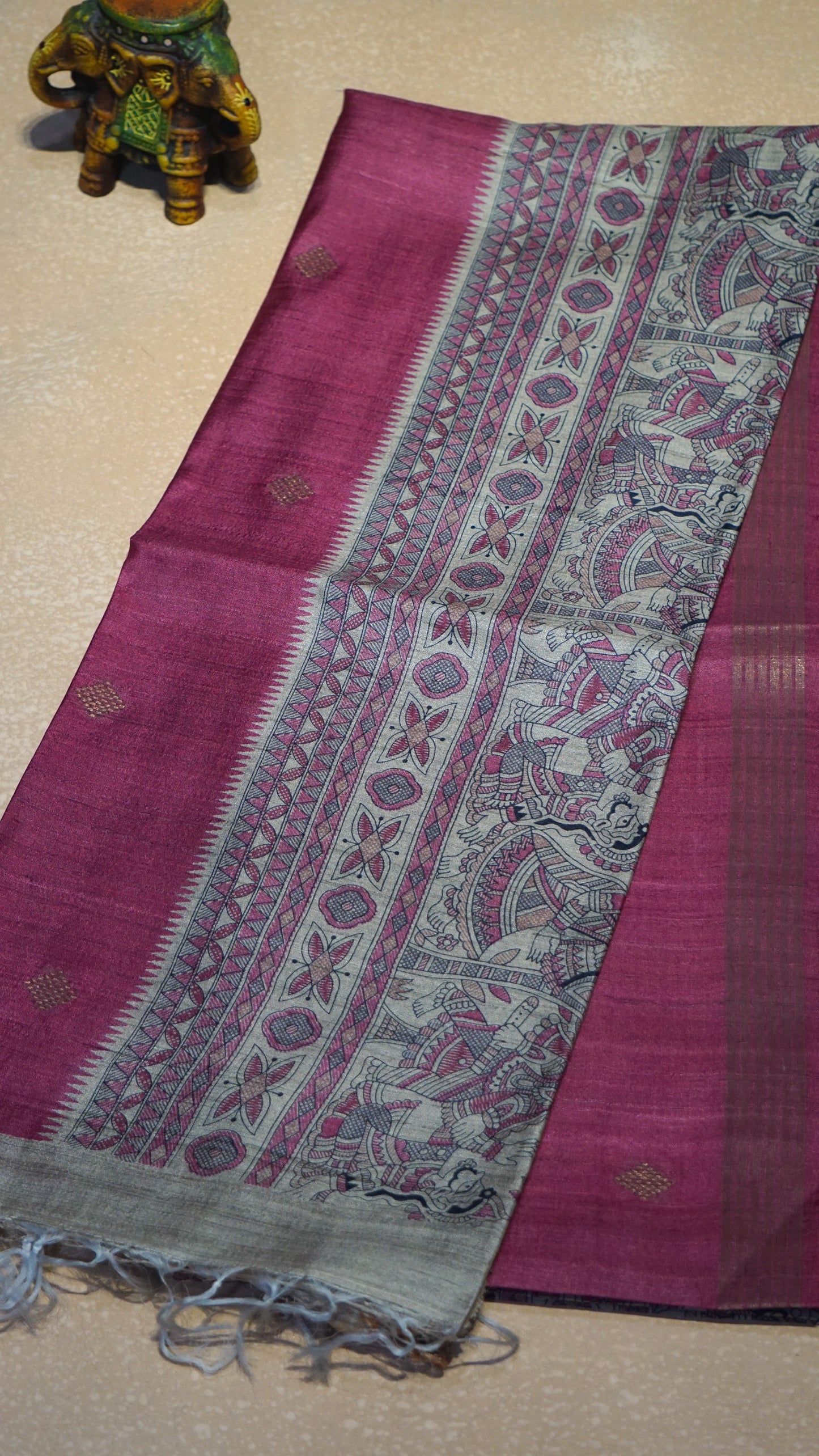 Pure Tussar Saree - Dark Pink