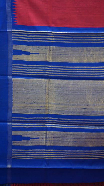 Pure Dupion Silk Saree - Magenta with Navy Blue
