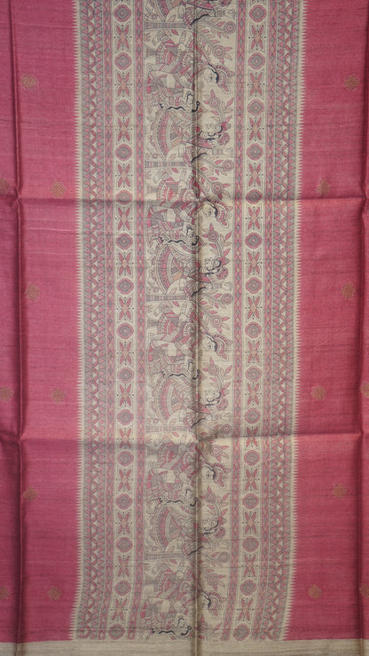 Pure Tussar Saree - Dark Pink