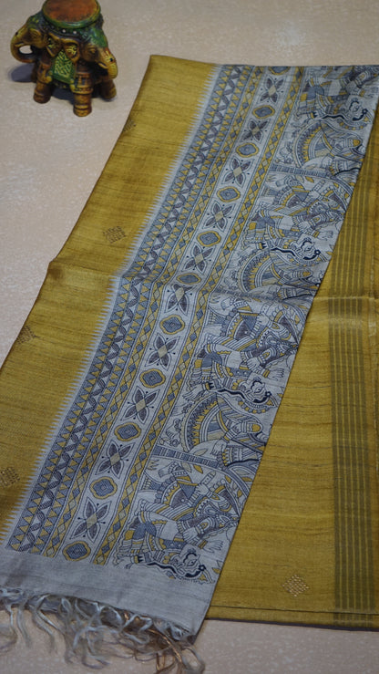 Pure Tussar Saree - Mustard Yellow