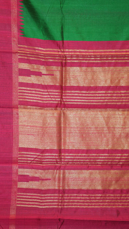 Pure Dupion Silk Saree - Parrot Green With Purple