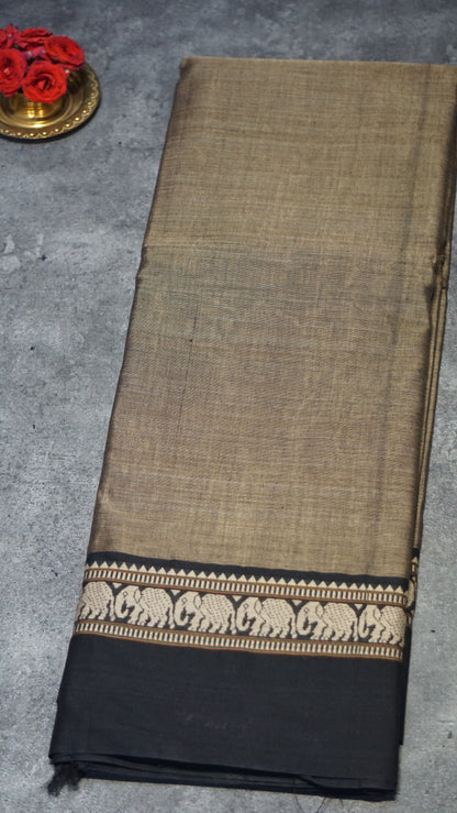 Narayanapet Cotton Saree Elephant Border Grey