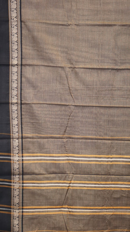 Narayanapet Cotton Saree Elephant Border Grey
