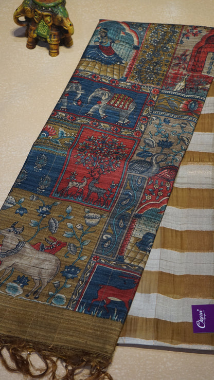 Pure Tussar Saree Checks - Gold