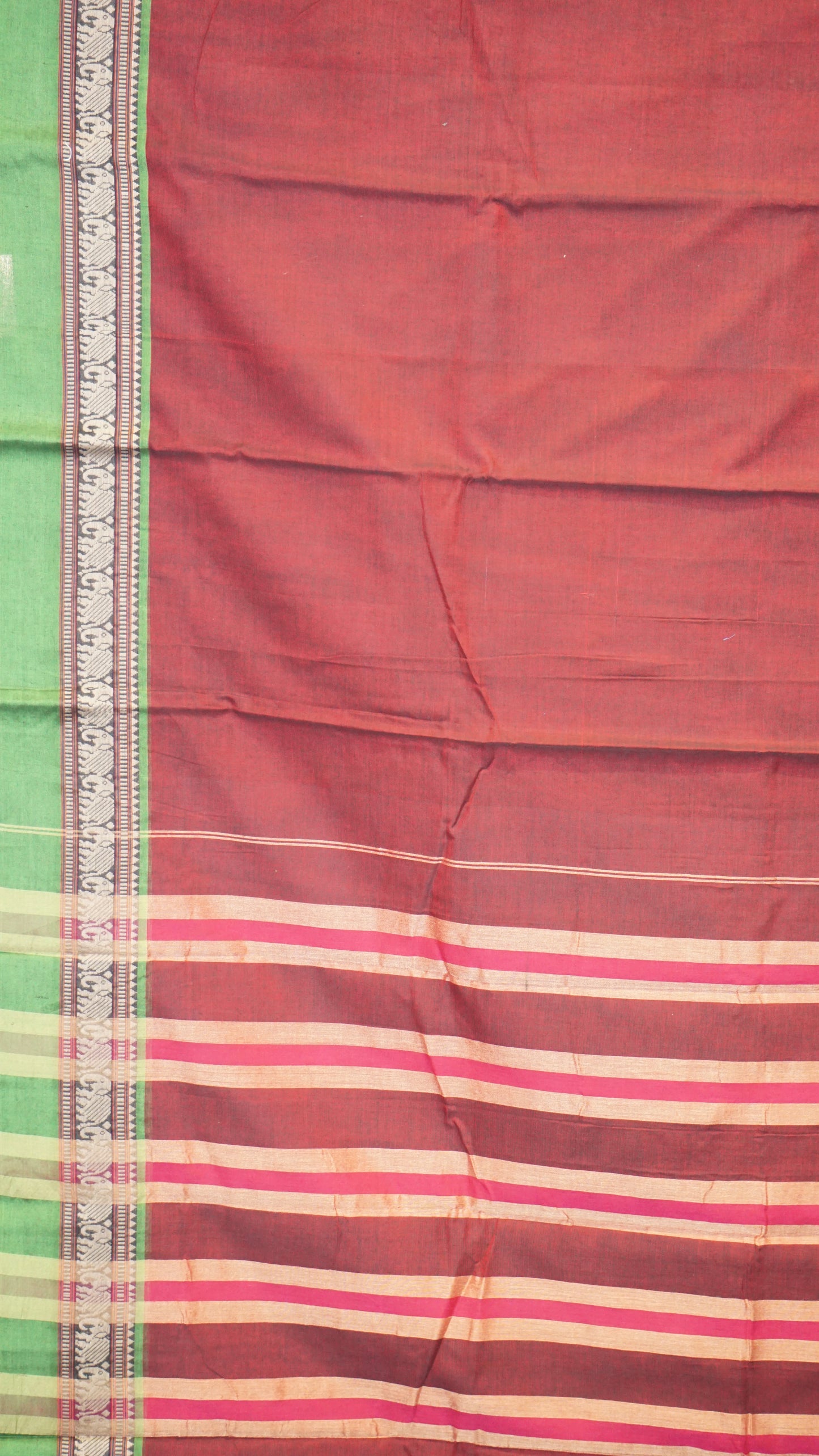 Narayanapet Cotton Saree Elephant Border Maroon
