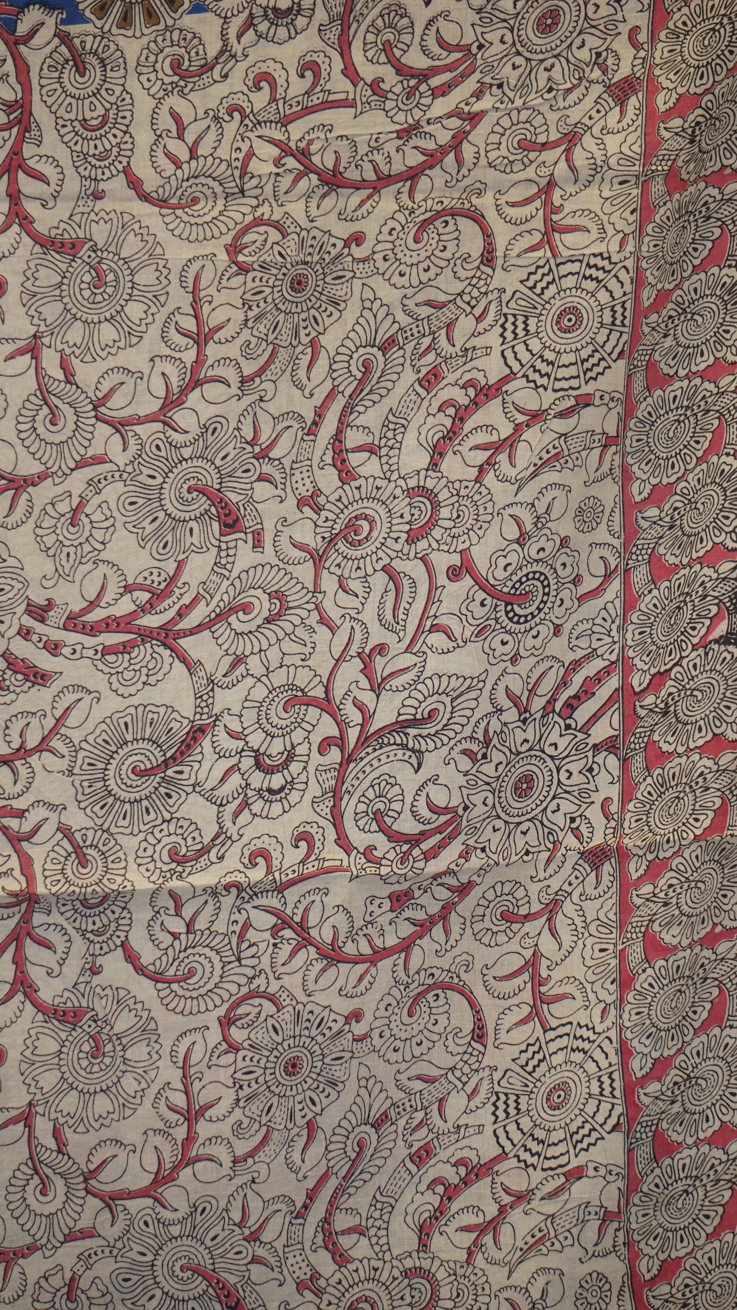 Kalamkari Saree Cotton - Blue With Pink Border