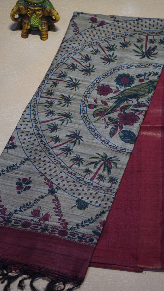 Pure Tussar Saree - Majenta
