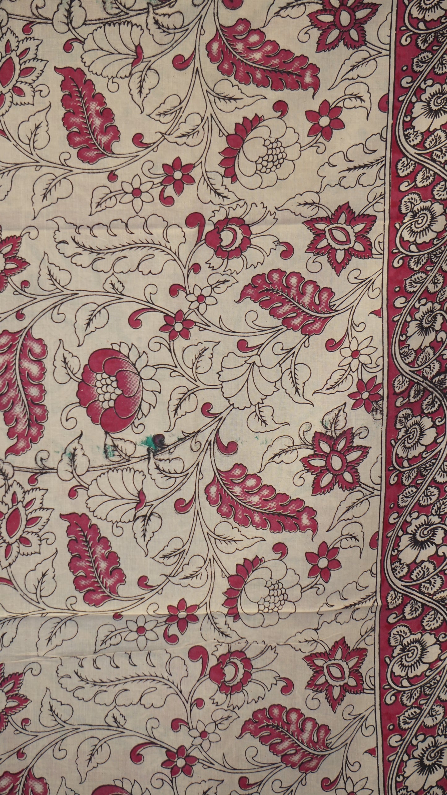 Kalamkari Saree Cotton - Green With Magenta Border