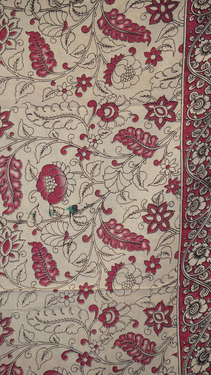 Kalamkari Saree Cotton - Green With Magenta Border