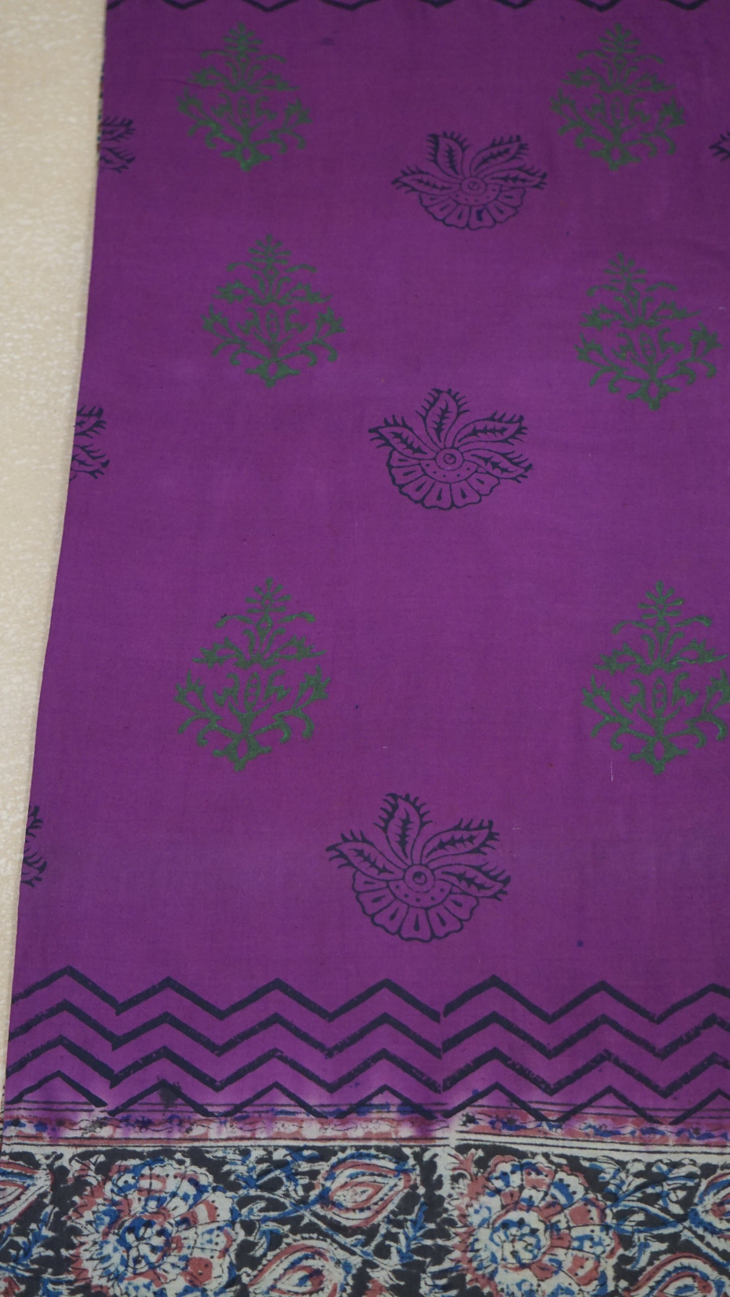 Kalamkari Saree Silk - Purple With Olive Green Border