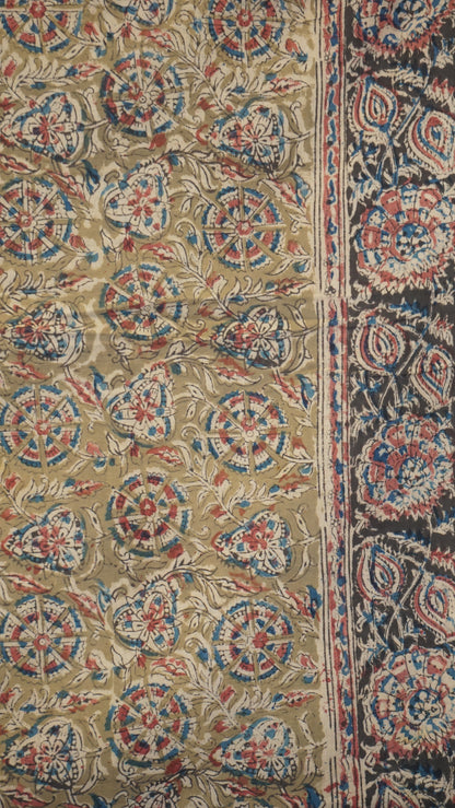 Kalamkari Saree Silk - Purple With Olive Green Border