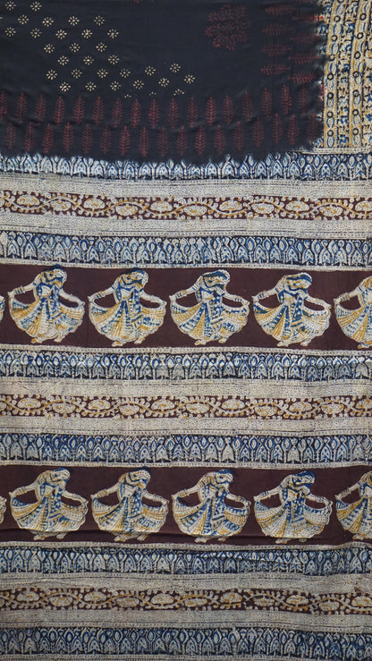 Kalamkari Saree Silk - Black With Brown Border