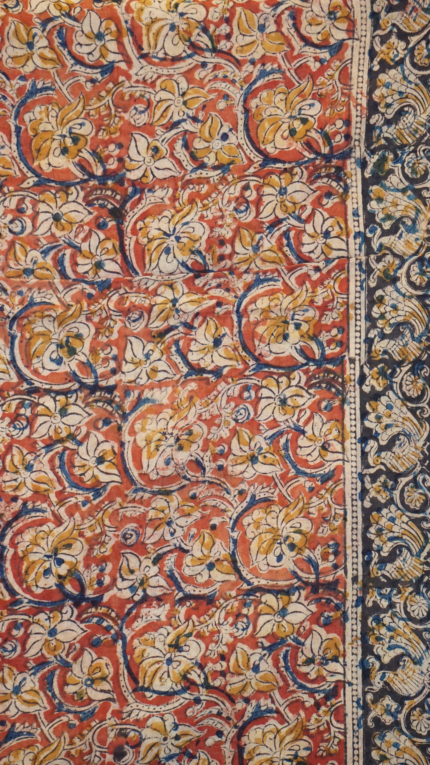 Kalamkari Saree Silk - Navy Blue With Maroon Border