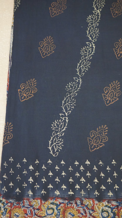 Kalamkari Saree Silk - Black With Maroon Border