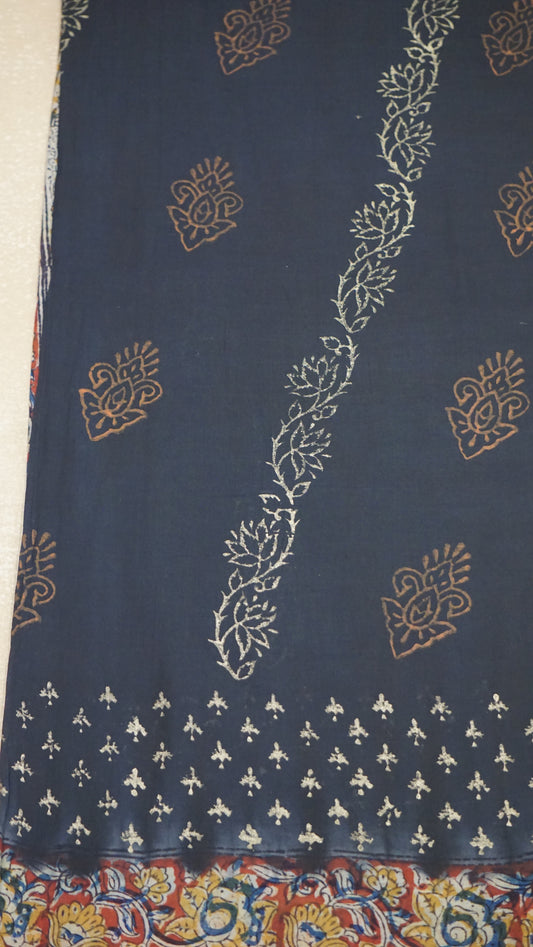 Kalamkari Saree Silk - Black With Maroon Border