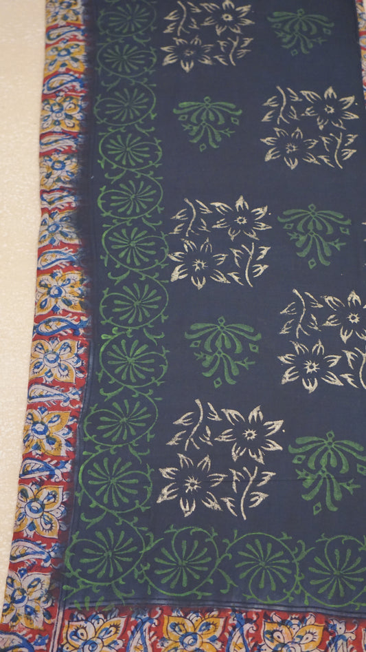 Kalamkari Saree Silk - Black With Maroon Border