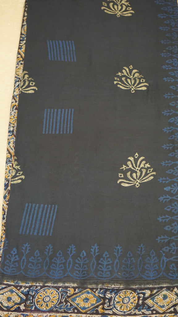 Kalamkari Saree Silk - Black With Brown Design
