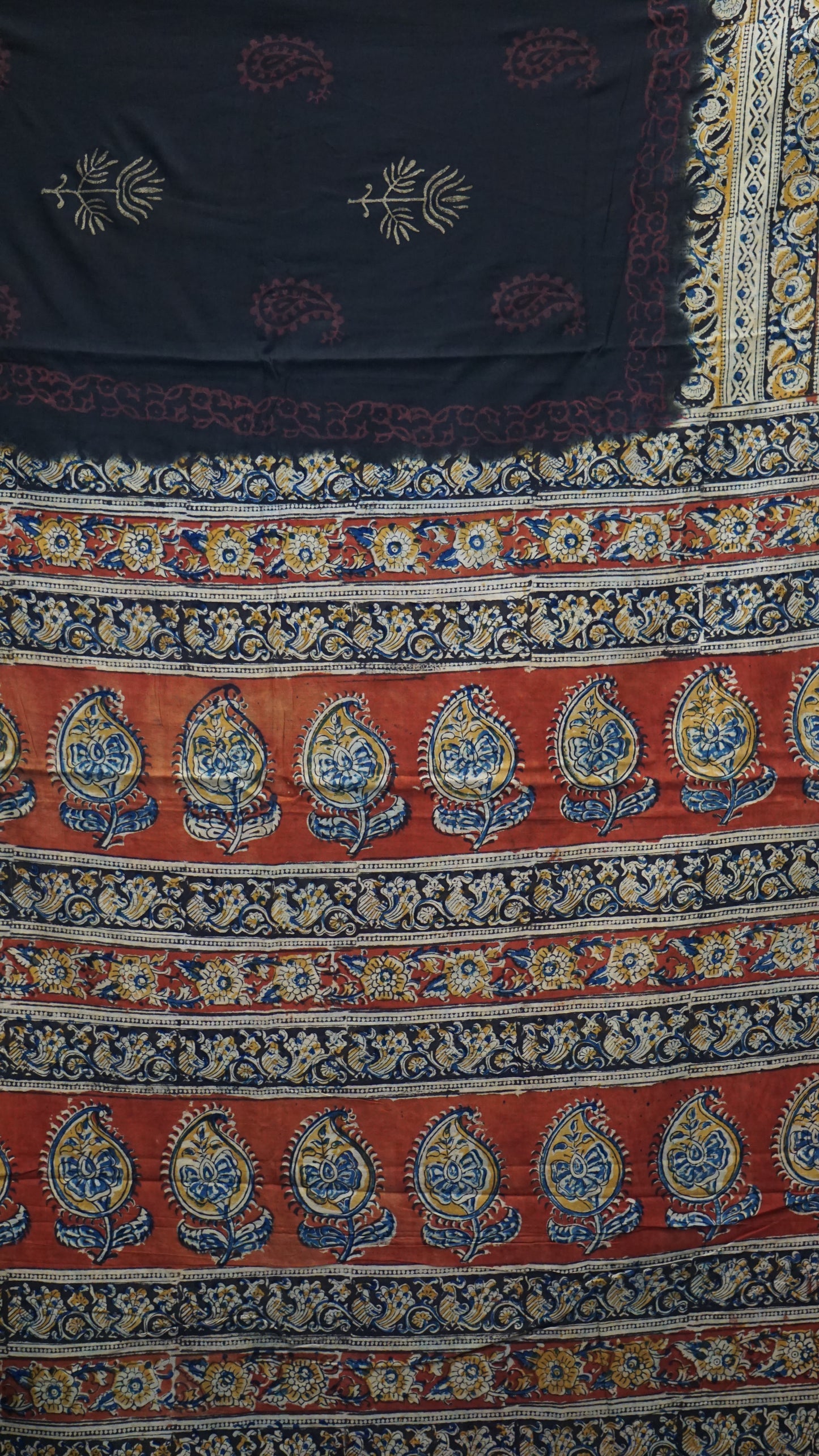 Kalamkari Saree Silk - Black With Maroon Border