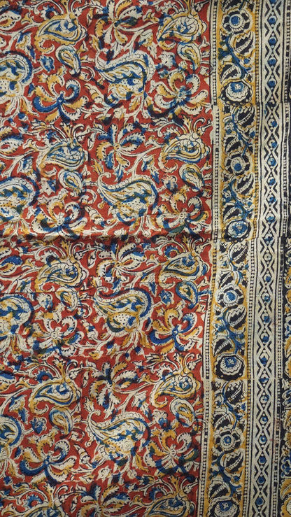 Kalamkari Saree Silk - Black With Maroon Border