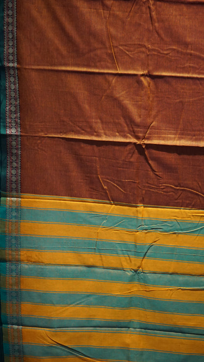 Narayanapet Cotton Saree Rutraksh Design Brown