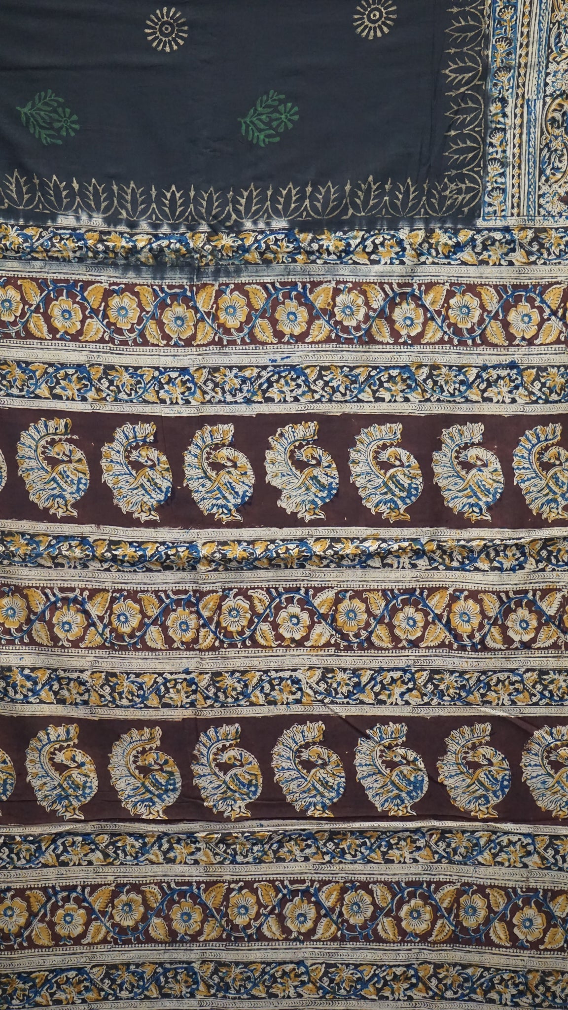Kalamkari Saree Silk - Black With Brown Border