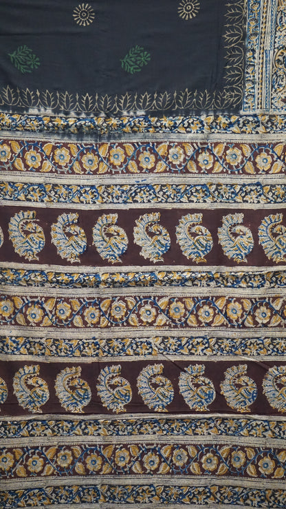 Kalamkari Saree Silk - Black With Brown Border