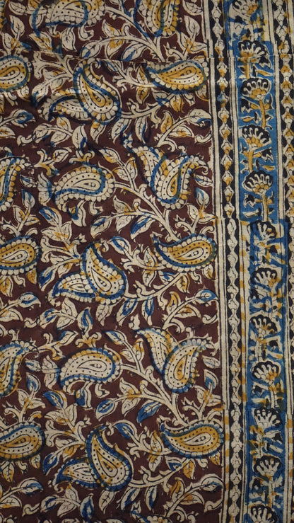 Kalamkari Saree Silk - Black With Brown Border