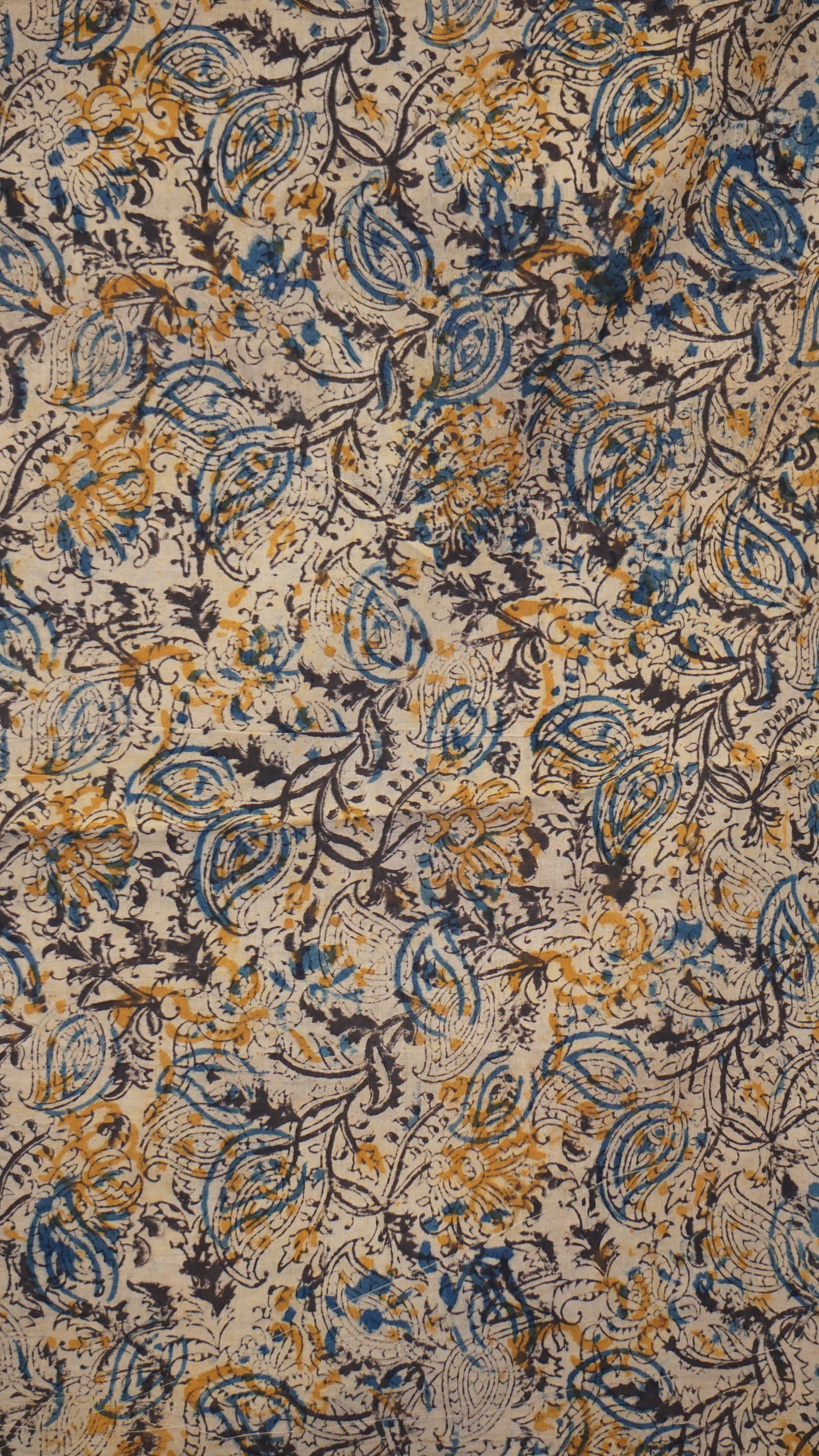 Kalamkari Saree Silk - Teal Blue With Beige Border