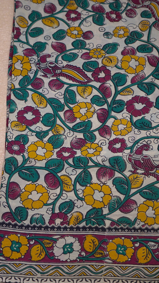 Kalamkari Saree Silk - Beige With Magenta Border