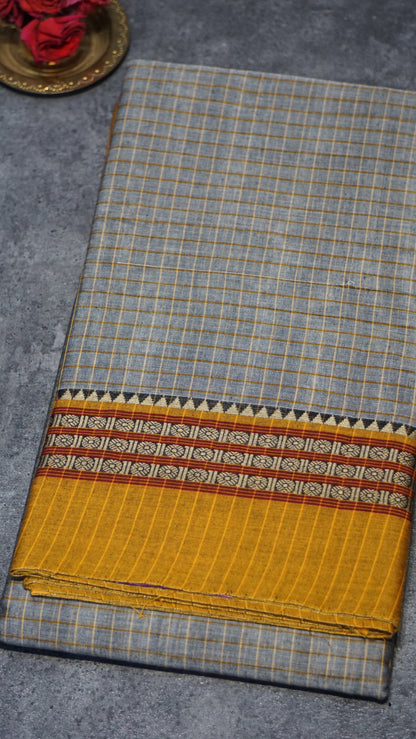 Narayanapet Cotton Saree Rutraksh Design Checks Grey