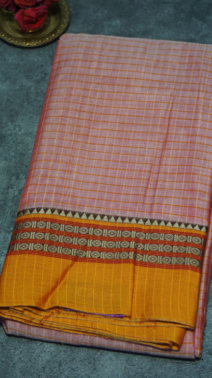 Narayanapet Cotton Saree Rutraksh Design Checks Onion Pink