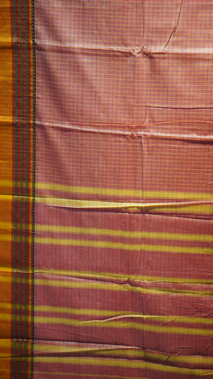 Narayanapet Cotton Saree Rutraksh Design Checks Onion Pink