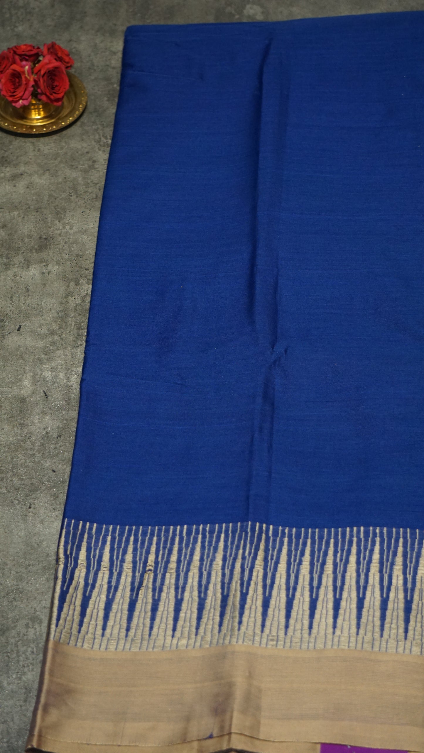 Narayanapet Cotton Saree Ink Blue - Cream