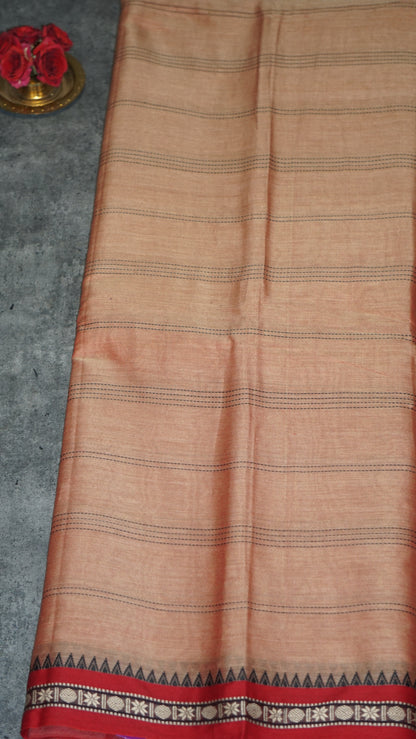 Narayanapet Cotton Saree Peach - Red