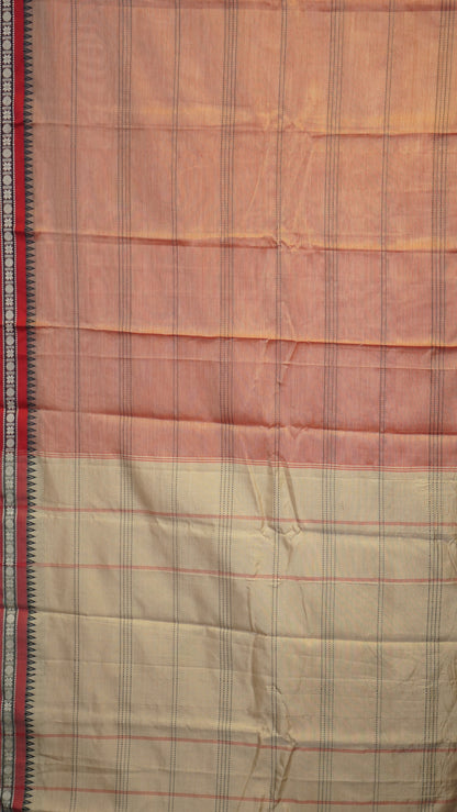 Narayanapet Cotton Saree Peach - Red