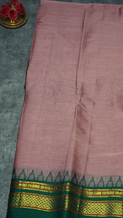 Narayanapet Cotton Saree Onion Pink - Green